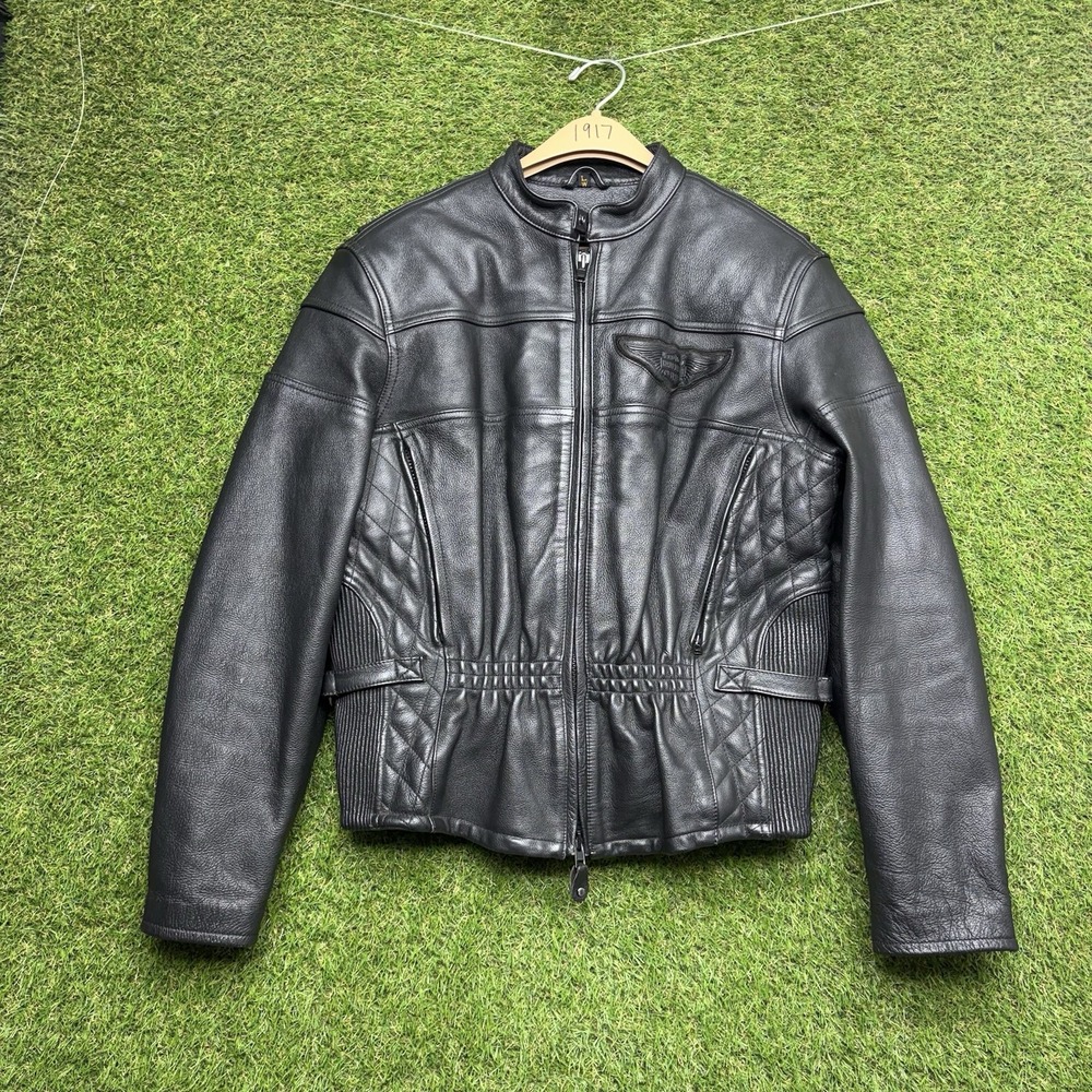 Harley-Davidson Leather Jacket Womens Large Full Zip Biker J4 Riding Cinch Waist